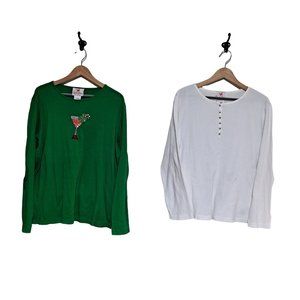 Quacker Factory Blouse Women Size XL 2pc Set Long Sleeve Scoop Neck Holiday